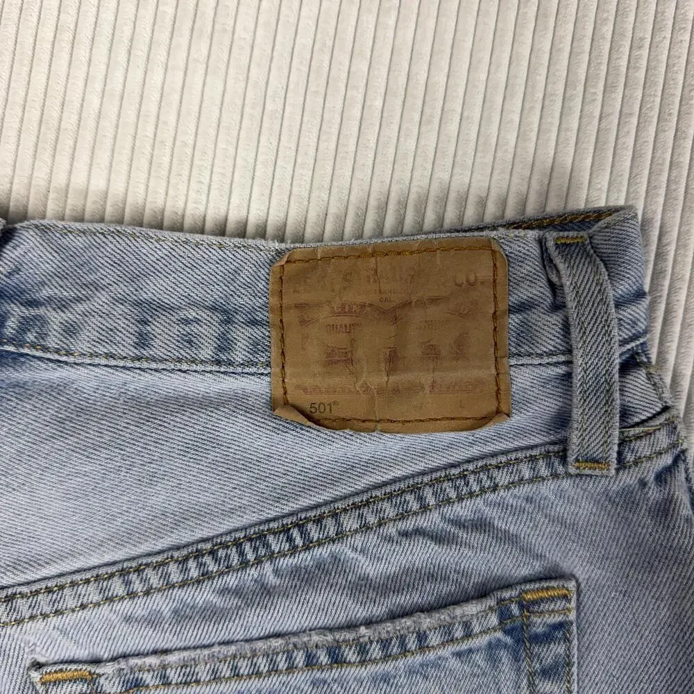 Levi's 501 Shorts Womens W27 Blue Denim Distressed Cutoff Button Fly Raw Hem